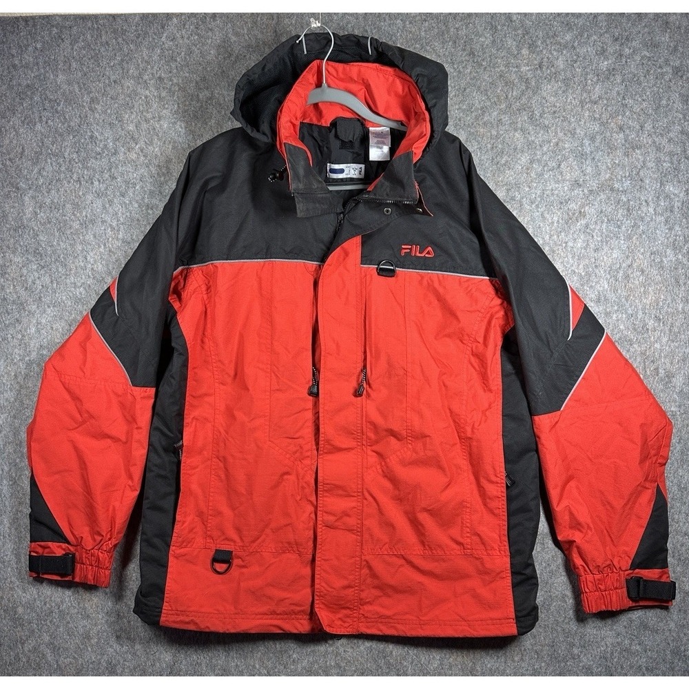 Vintage FILA Red Black Nylon Ski Snowboard Jacket Men's Large Made in Macau